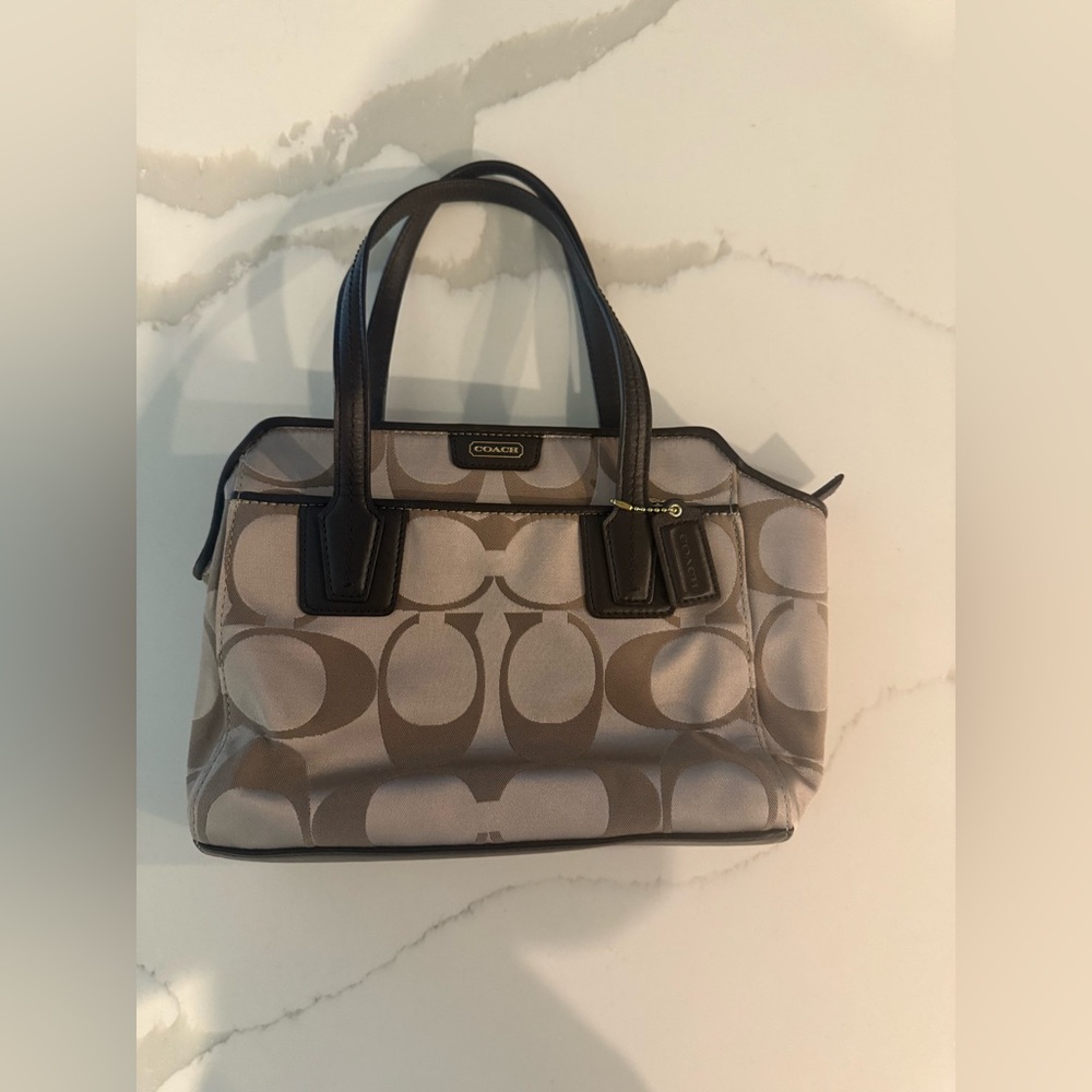 Coach Taylor Signature Light Tan Canvas Mini Tote Cross Body Bag Style# F28641